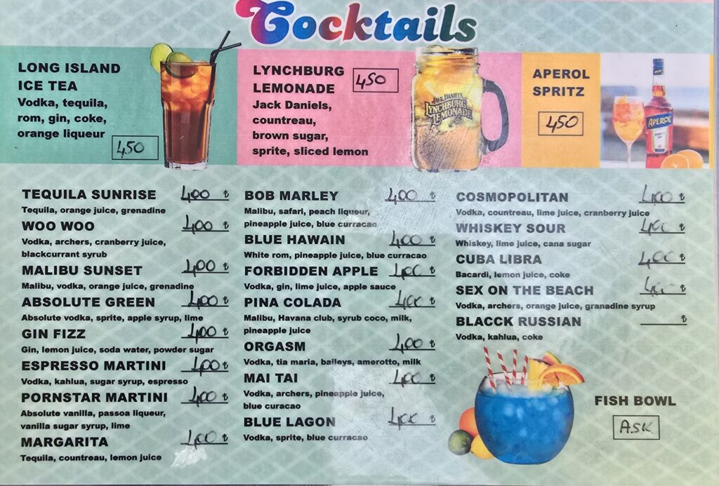 Drinks Prices in Gumbet 2025