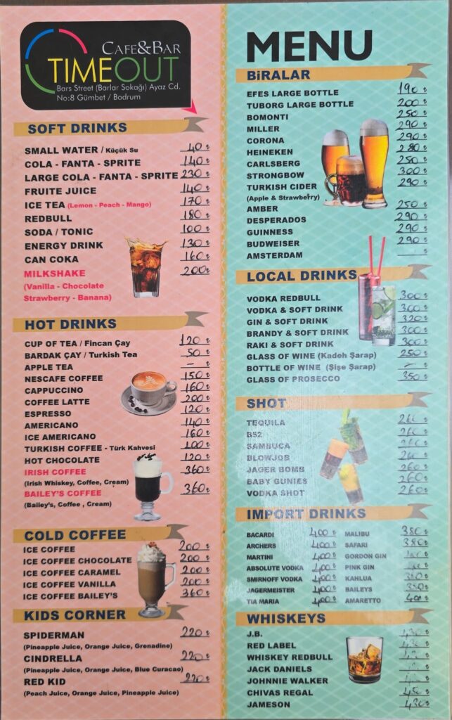 Drinks Prices in Gumbet 2025