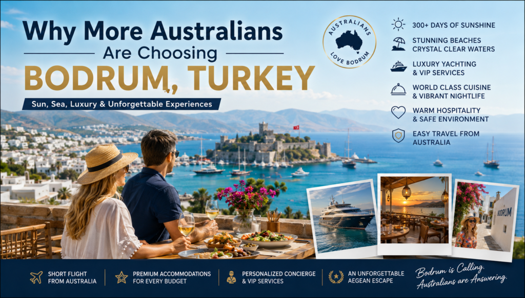 Why More Australians Are Choosing Bodrum, Turkey for luxury holidays, dental treatment, hair transplant, private yacht tours, beach clubs, and VIP travel experiences.