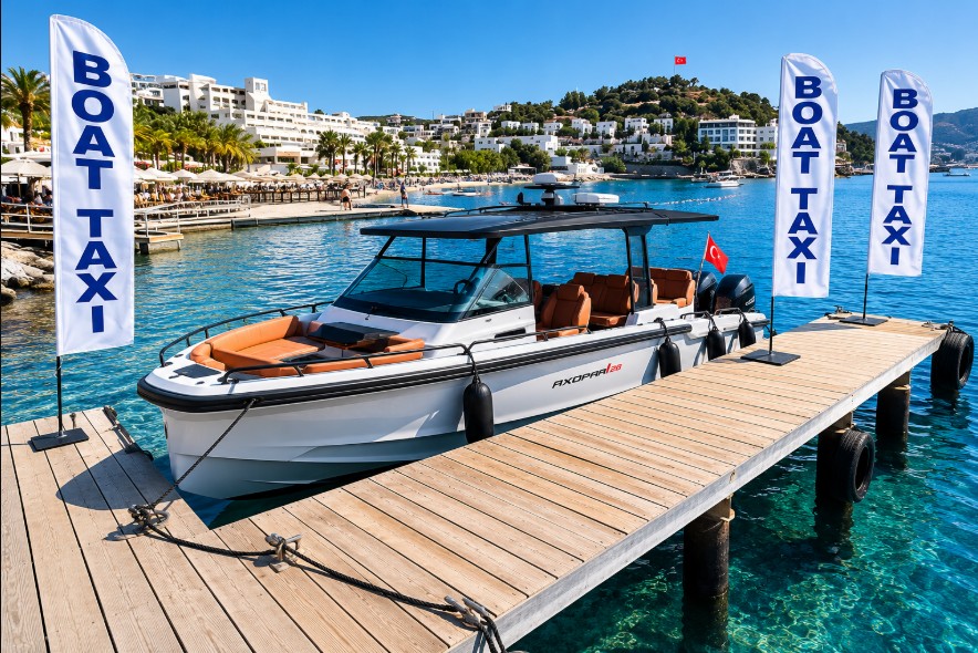 BOAT TAXI BODRUM – Luxury private boat taxi service offering fast sea transfers between Bodrum Marina, Yalıkavak, Türkbükü, beach clubs, luxury hotels, private villas, and nearby Greek islands.