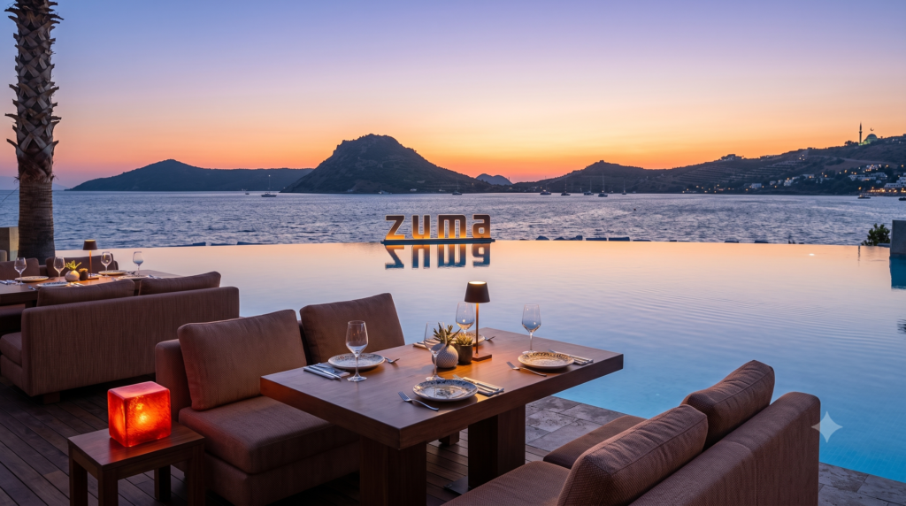 RESTAURANT RESERVATIONS ACROSS BODRUM AND YALIKAVAK luxury dining concierge service featuring an elegant waterfront restaurant in Bodrum with sunset views, premium table settings, and VIP reservation assistance.