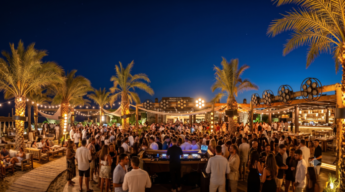 SCORPIOS BODRUM CLOSED FOR SUMMER 2026 announcement with luxury beach club atmosphere, Bodrum coastline, sunset vibes, exclusive beach experience, Mykonos alternative travel routes, VIP yacht and helicopter transfer options from Bodrum to Mykonos.