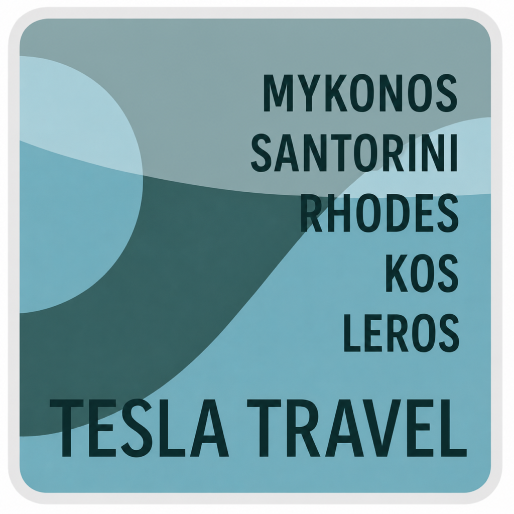 Tesla Travel Greek Islands promotional banner showcasing private luxury transfers, yacht charters, helicopter flights, and bespoke travel services between Bodrum and the Greek Islands.